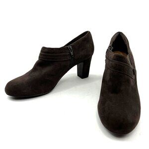 Clarks Artisan Womens Brown Suede Side-Zip Heel Shoes US sz 11M EUC 3" Heel